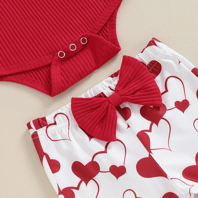 Valentine’s Day Baby Girl Outfit – Long Sleeve Romper & Bell-Bottom Pants 2-Piece Set - Sprout