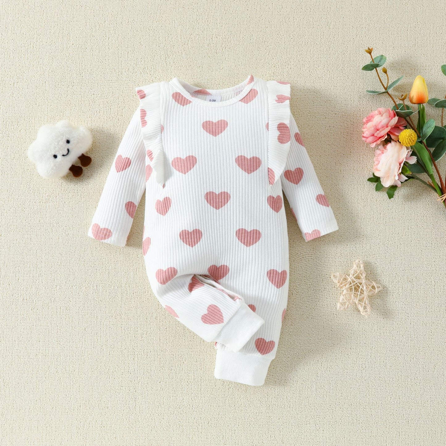 Valentine’s Day Baby Girl Layette Jumpsuit – Spring Heart Print One-Piece Outfit - Sprout