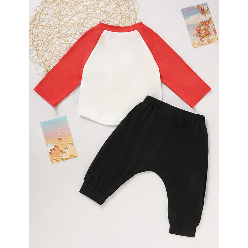2-Piece Baby Boy Valentine’s Outfit – “Heart Crusher” Long-Sleeve T-Shirt & Black Heart Print Pants Set - Sprout