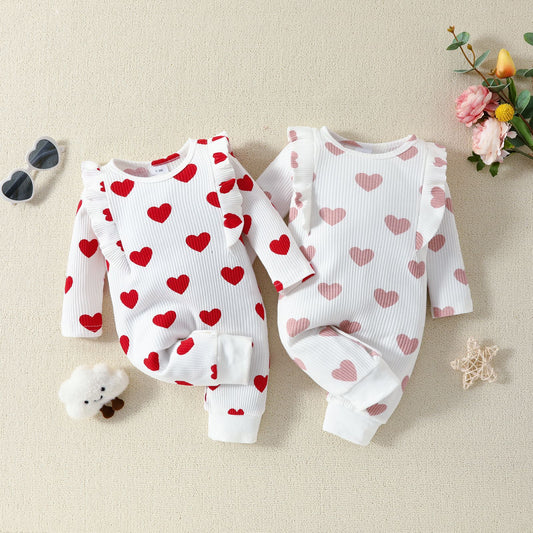 Valentine’s Day Baby Girl Layette Jumpsuit – Spring Heart Print One-Piece Outfit - Sprout