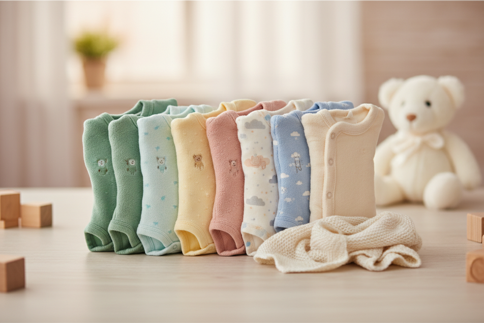 Give me an baby clothes pictures as an background image for a button link called comfy clothing